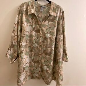 Catherines Button Up Plus Size 1X 20W Blouse  Roamans Brown Pants Included